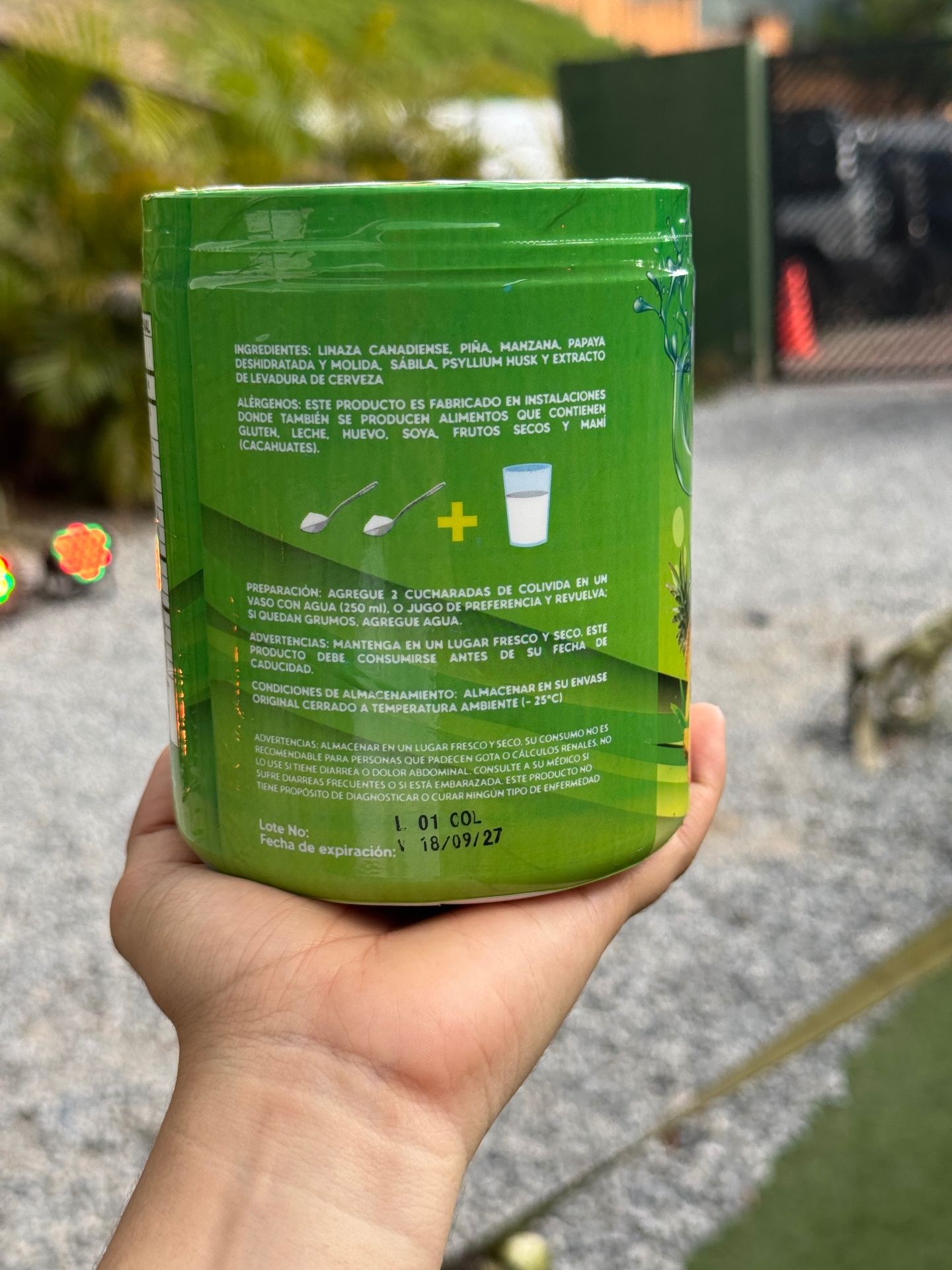 Etiqueta trasera del envase de Colivida